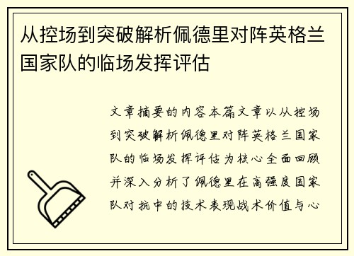从控场到突破解析佩德里对阵英格兰国家队的临场发挥评估 从控场到突破解析佩德里对阵英格兰国家队的临场发挥评估
